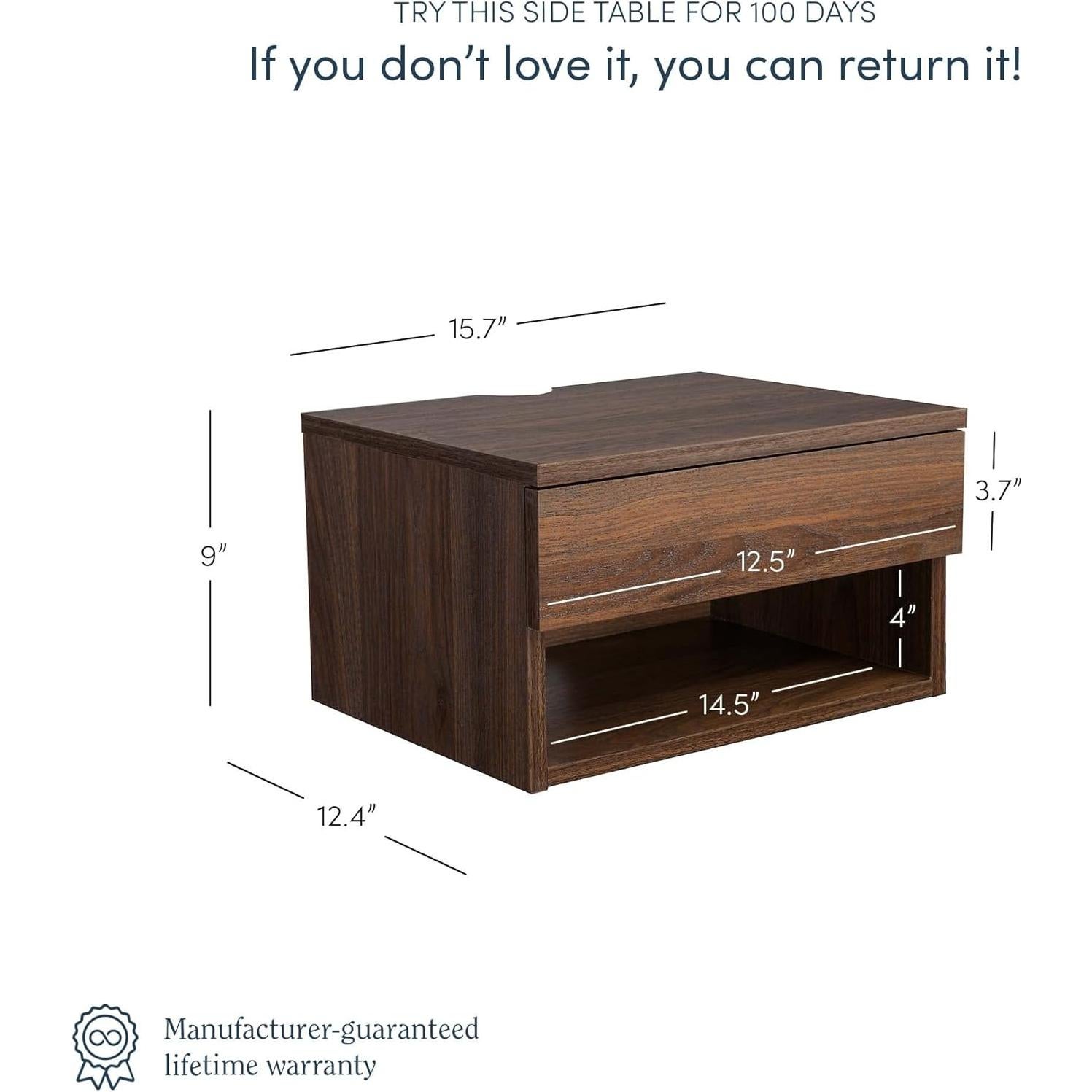 Mesita de Noche Flotante Moderna Nathan James Jackson Nogal