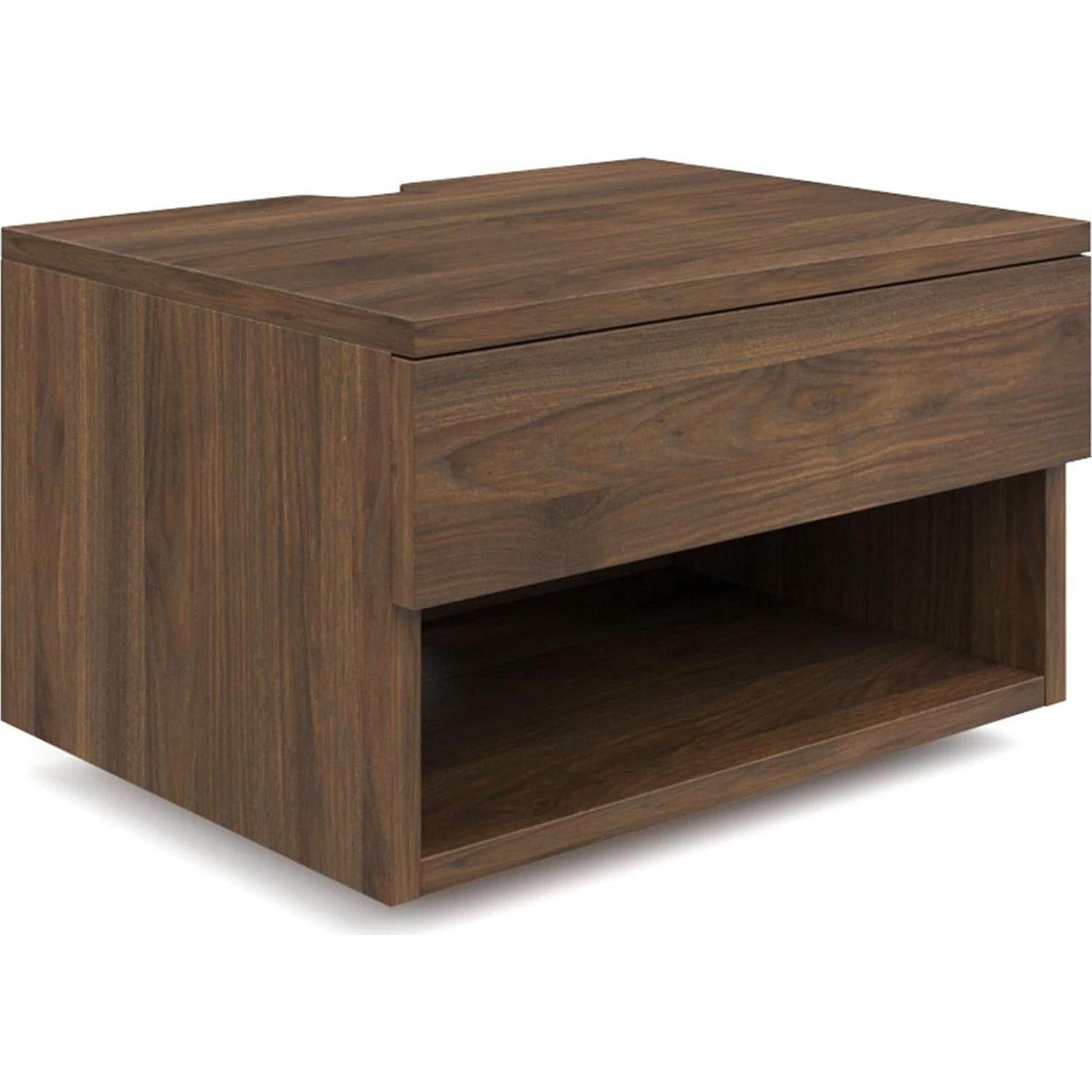 Mesita de Noche Flotante Moderna Nathan James Jackson Nogal