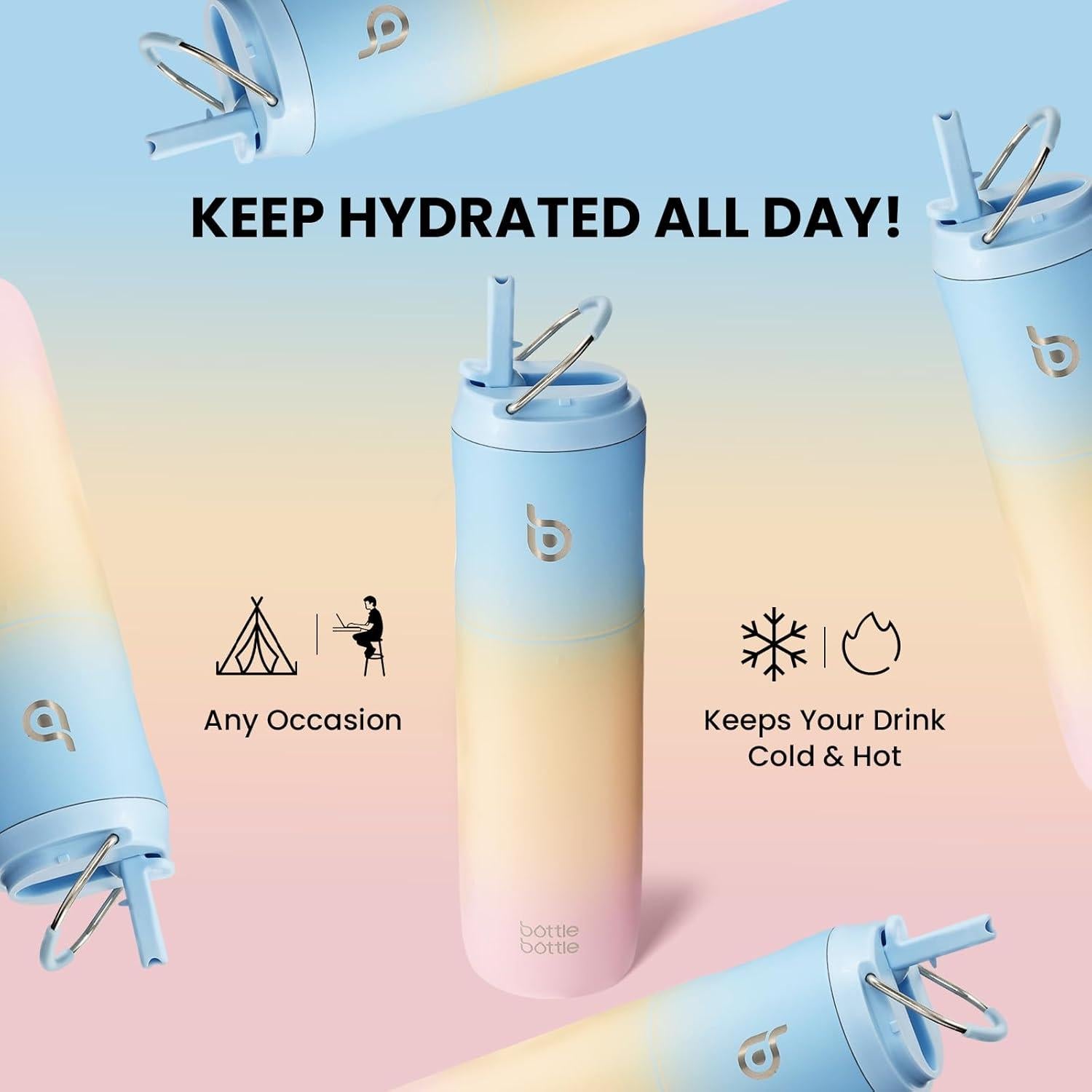 Botella de Agua Aislada BOTELLA BOTELLA 1.5L con Pajita