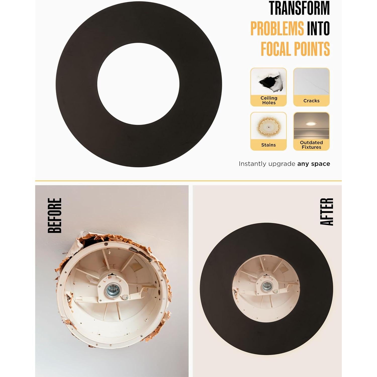 Medallón de Techo Redondo Plano El Convertidor de Lámpara 19.7cm Negro Mate