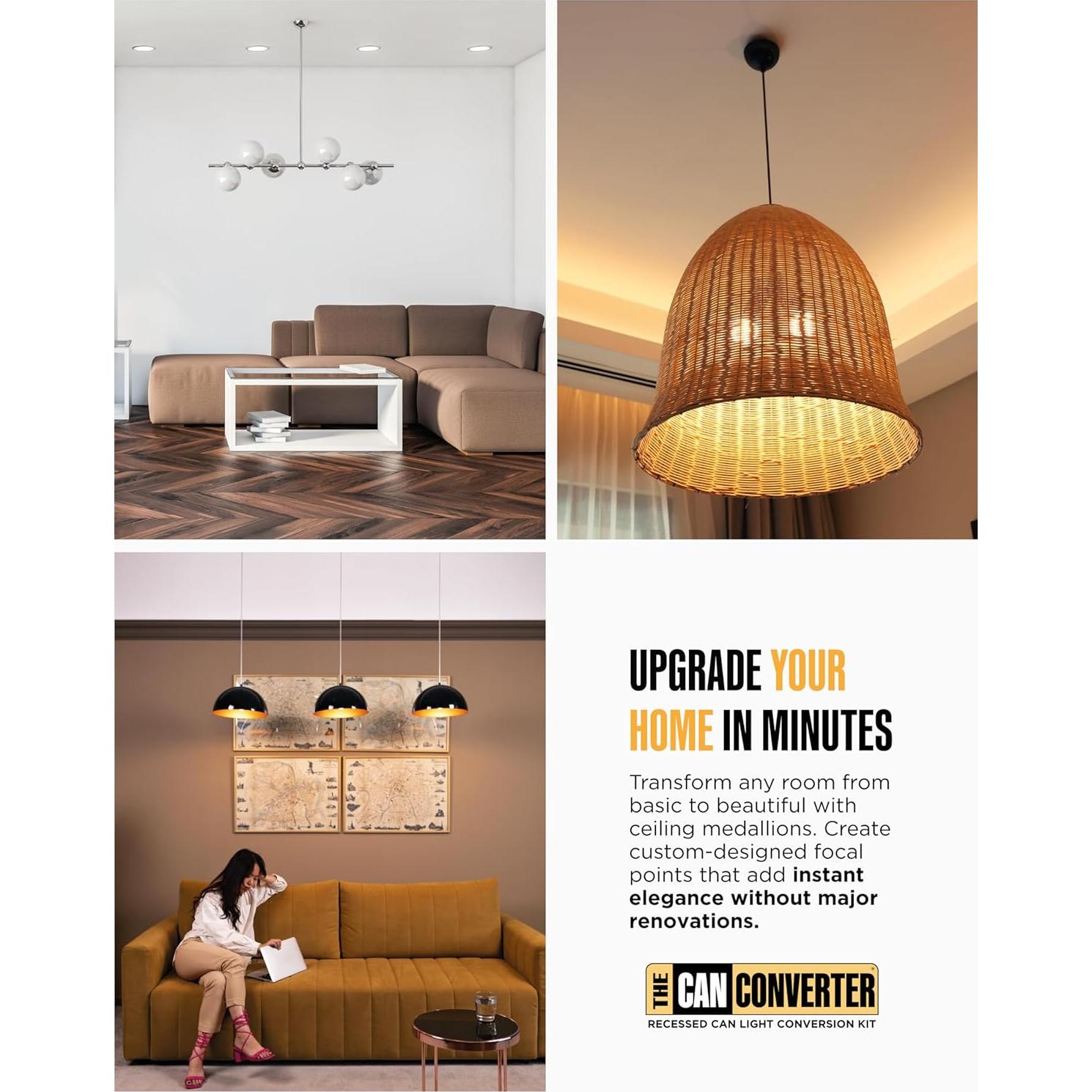 Medallón de Techo Redondo Plano El Convertidor de Lámpara 19.7cm Negro Mate