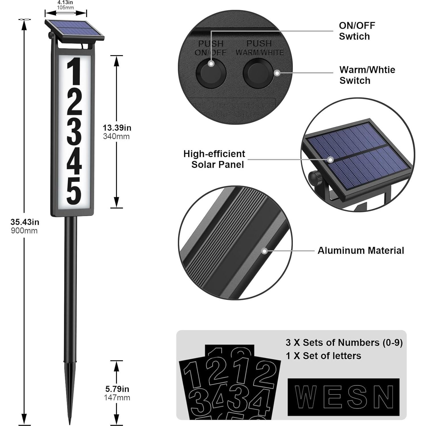 Letrero Solar Iluminado Eyrosa con Números de Casa 89cm