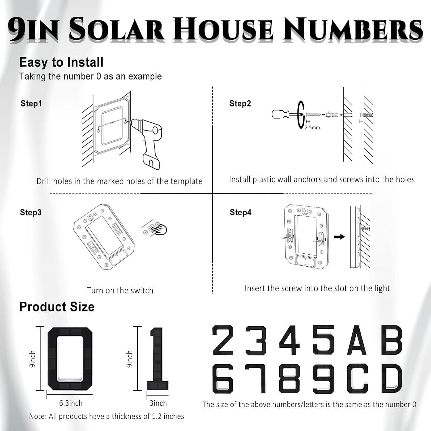 Números de Casa Iluminados Solares ISUNMEA 22.86 cm Negro