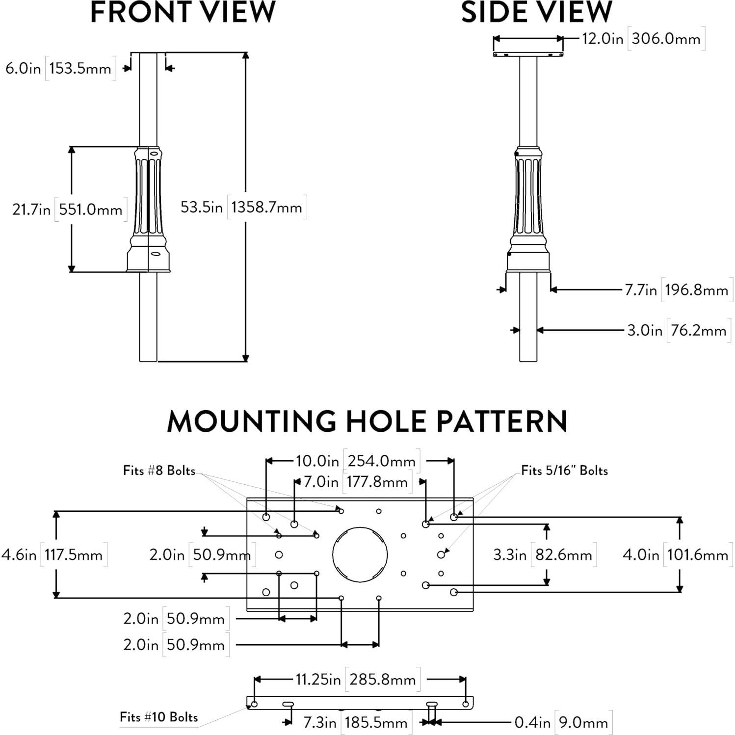 Poste de Buzón Arquitectónico 7507B Negro con Cubierta Decorativa