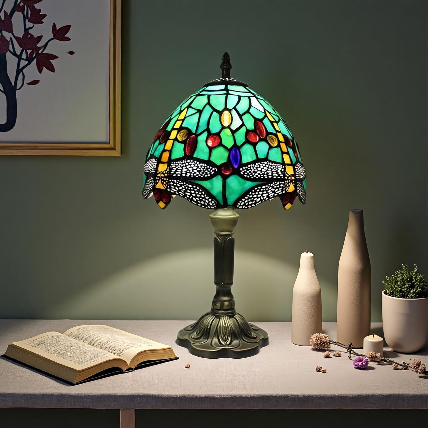 Lámpara de Mesa Tiffany Dragón 20.3cm Vidrio Templado LED