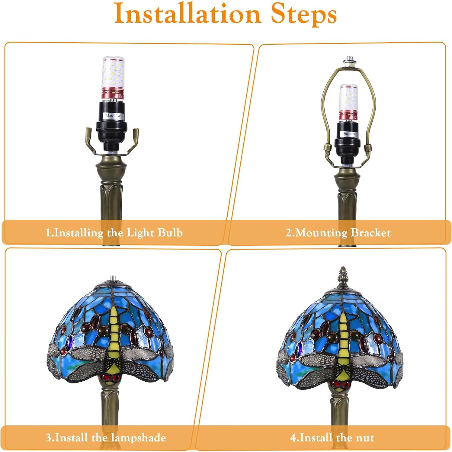 Lámpara de Mesa Tiffany Dragón 20.3cm Vidrio Templado LED