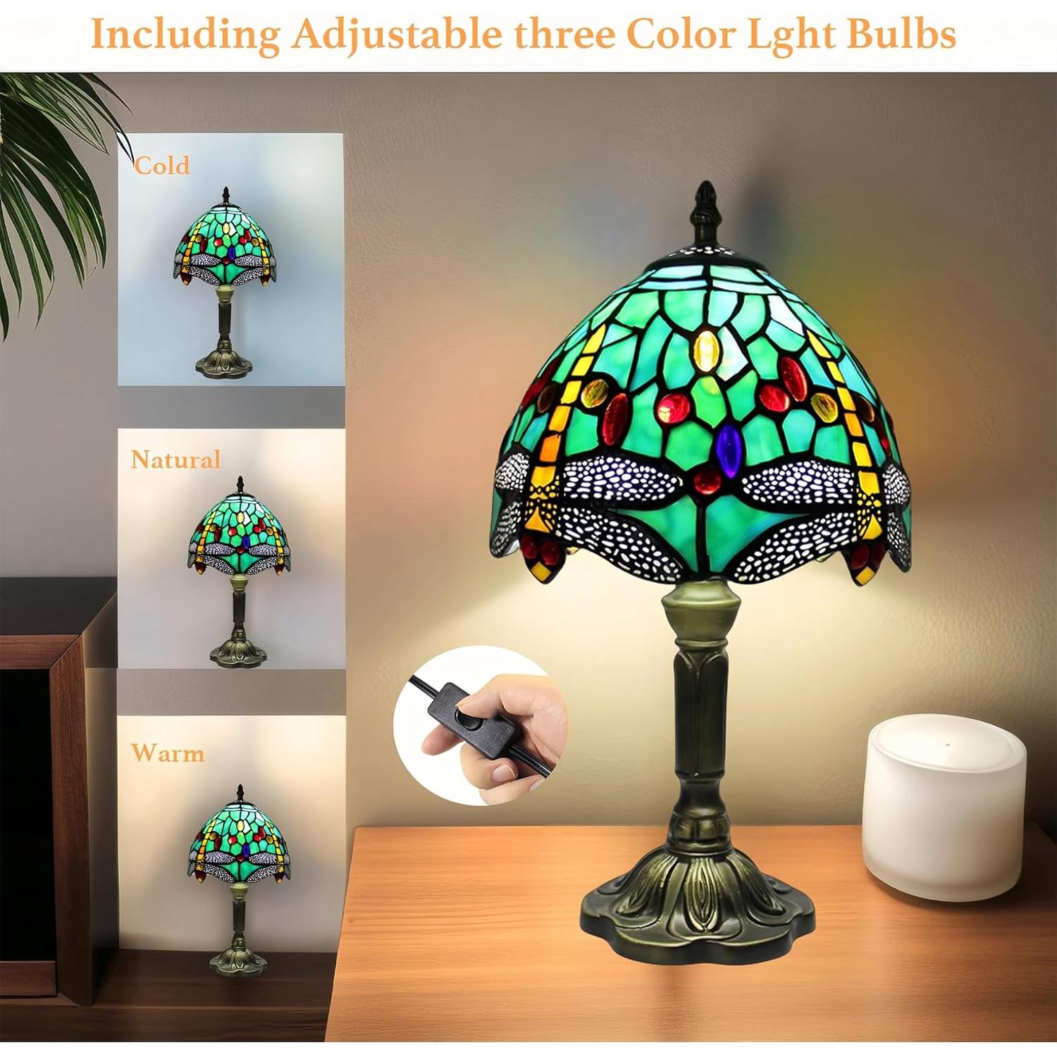 Lámpara de Mesa Tiffany Dragón 20.3cm Vidrio Templado LED