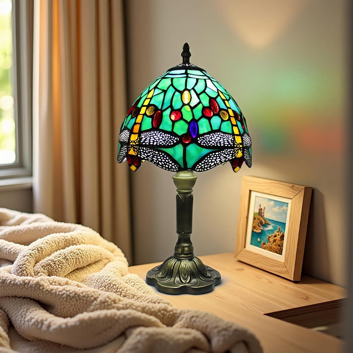 Lámpara de Mesa Tiffany Dragón 20.3cm Vidrio Templado LED