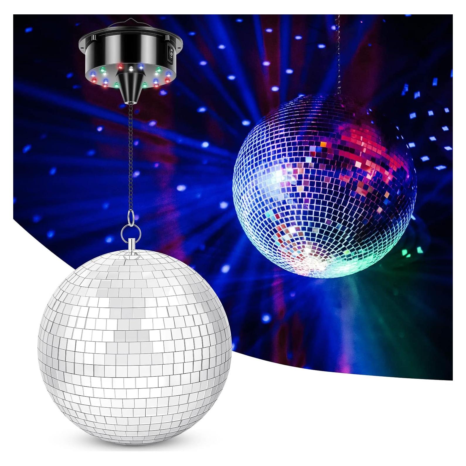 Bola de Espejo 20cm Meagoo con Motor y Luces RGBW para Fiesta