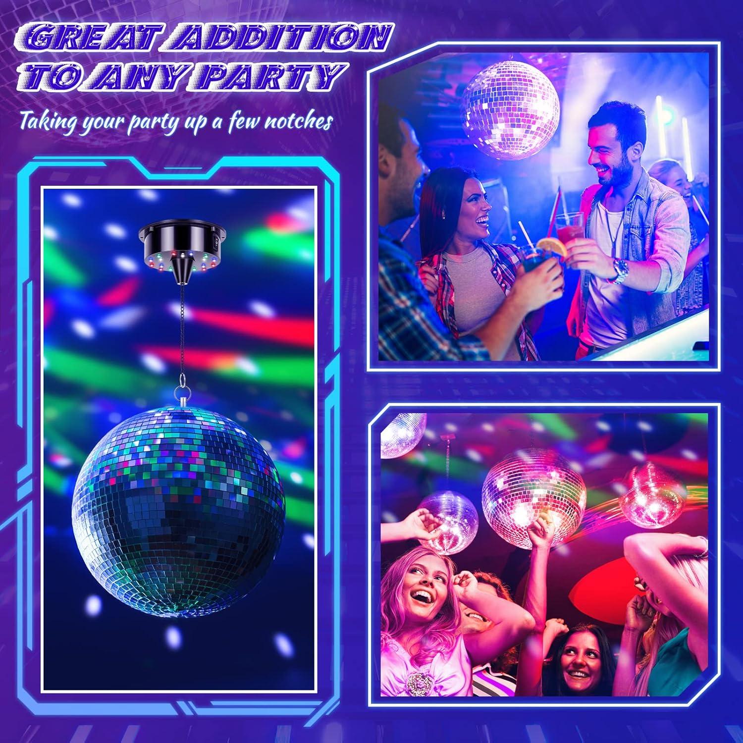 Bola de Espejo 20cm Meagoo con Motor y Luces RGBW para Fiesta