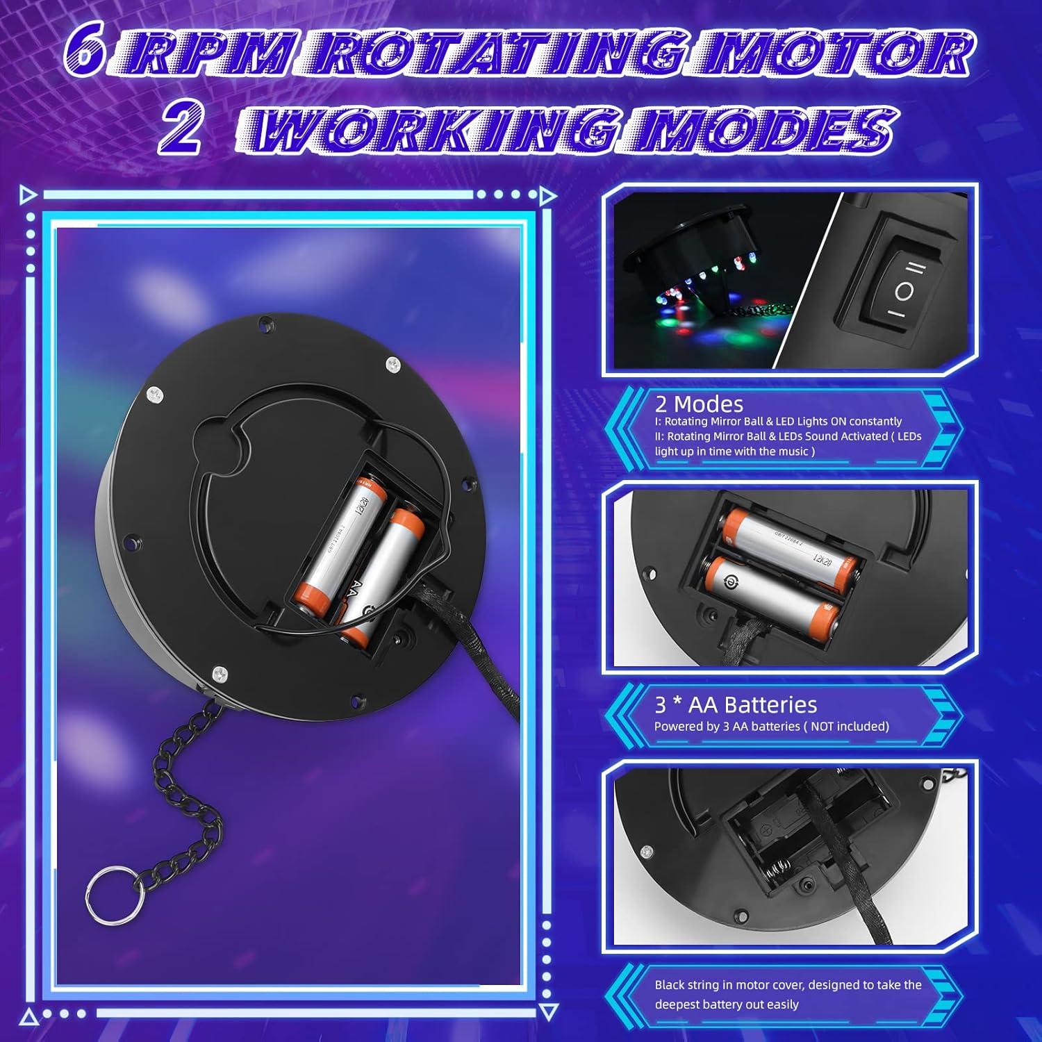 Bola de Espejo 20cm Meagoo con Motor y Luces RGBW para Fiesta