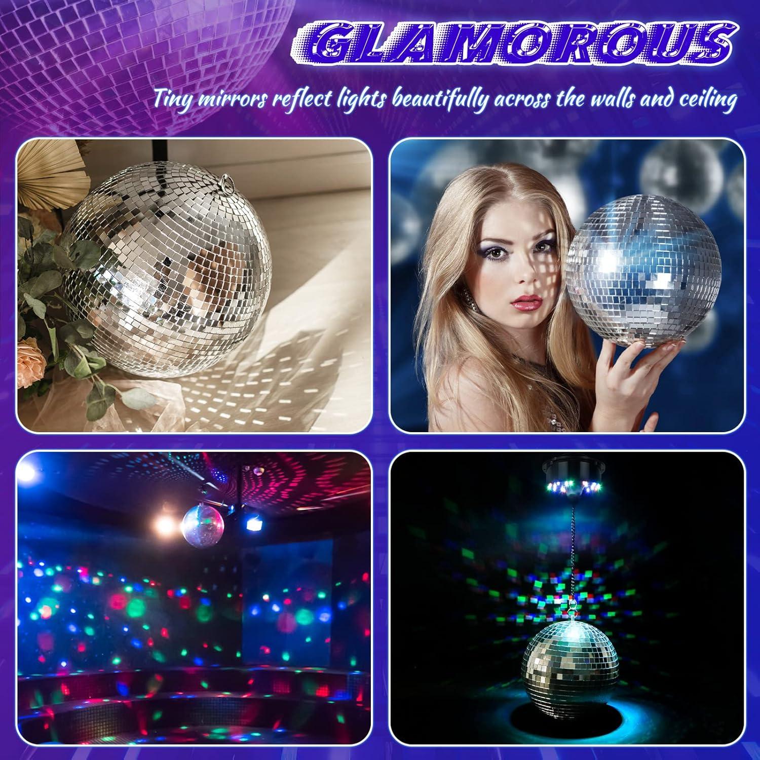 Bola de Espejo 20cm Meagoo con Motor y Luces RGBW para Fiesta