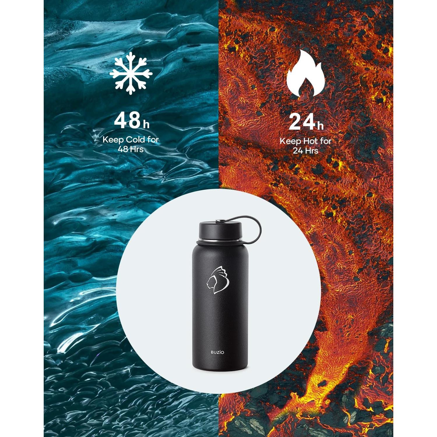 Botella de Agua Aislada BUZIO 32 oz Doble Pared Negra