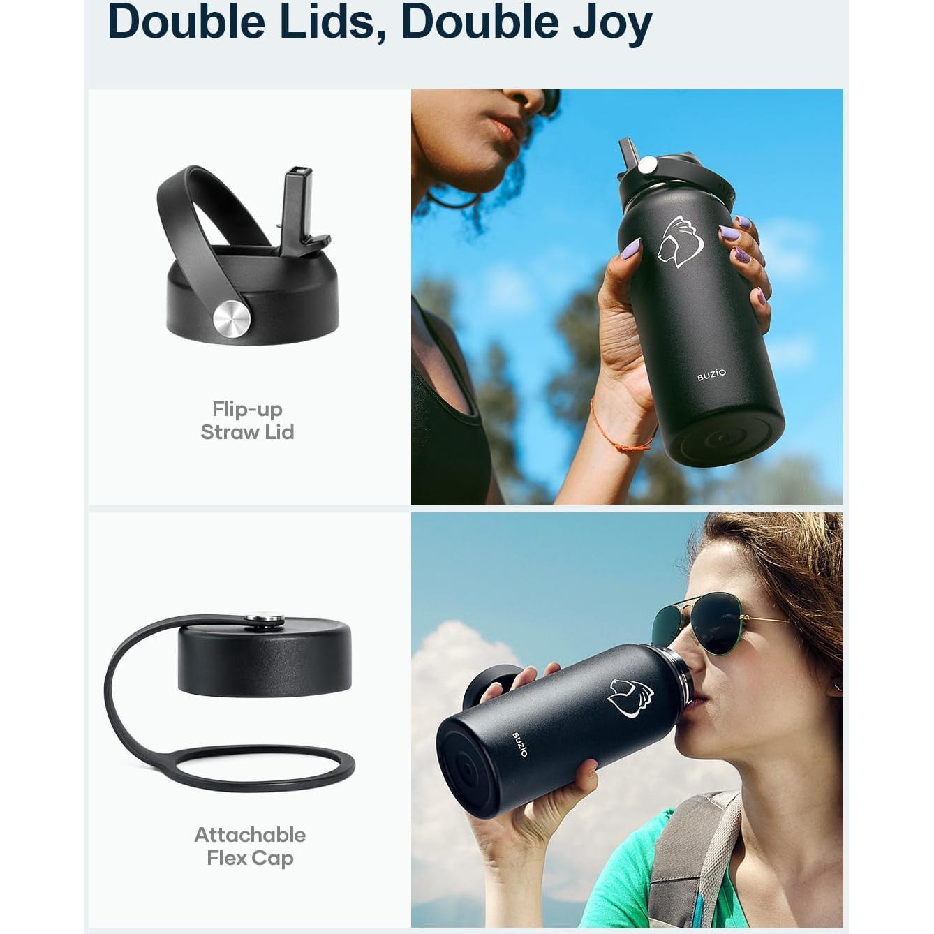 Botella de Agua Aislada BUZIO 32 oz Doble Pared Negra