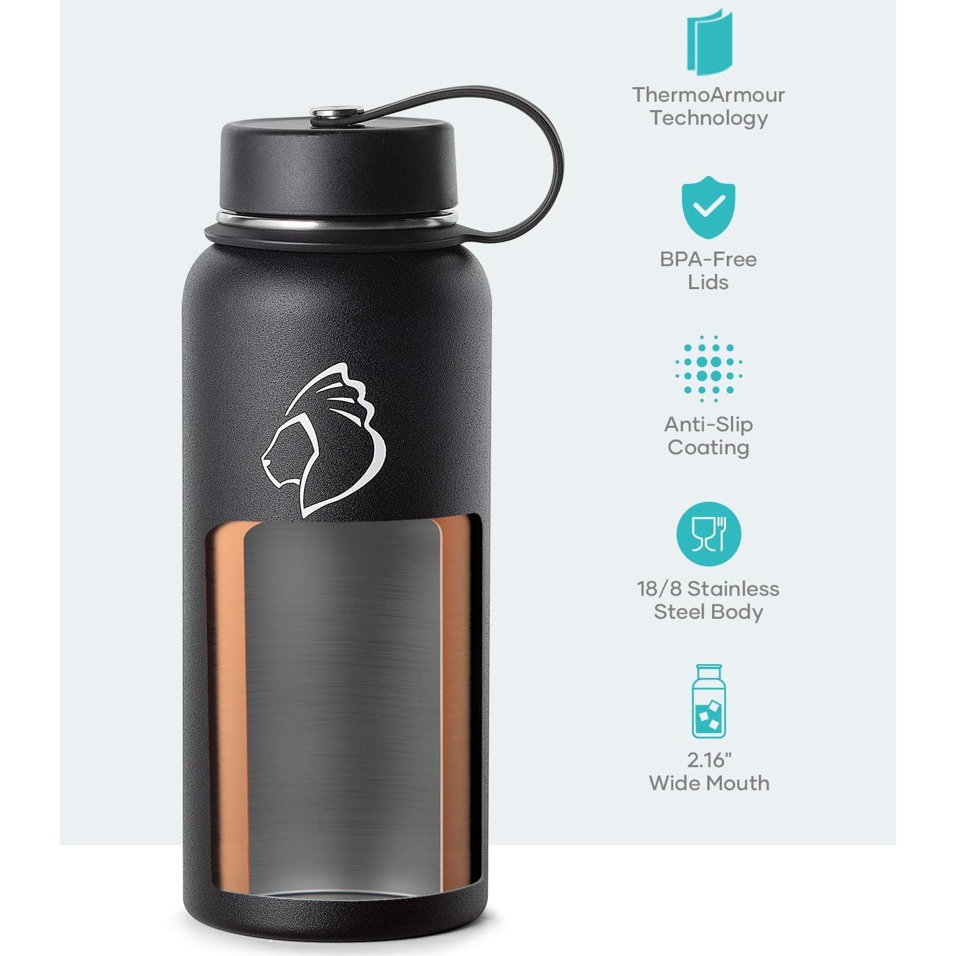 Botella de Agua Aislada BUZIO 32 oz Doble Pared Negra