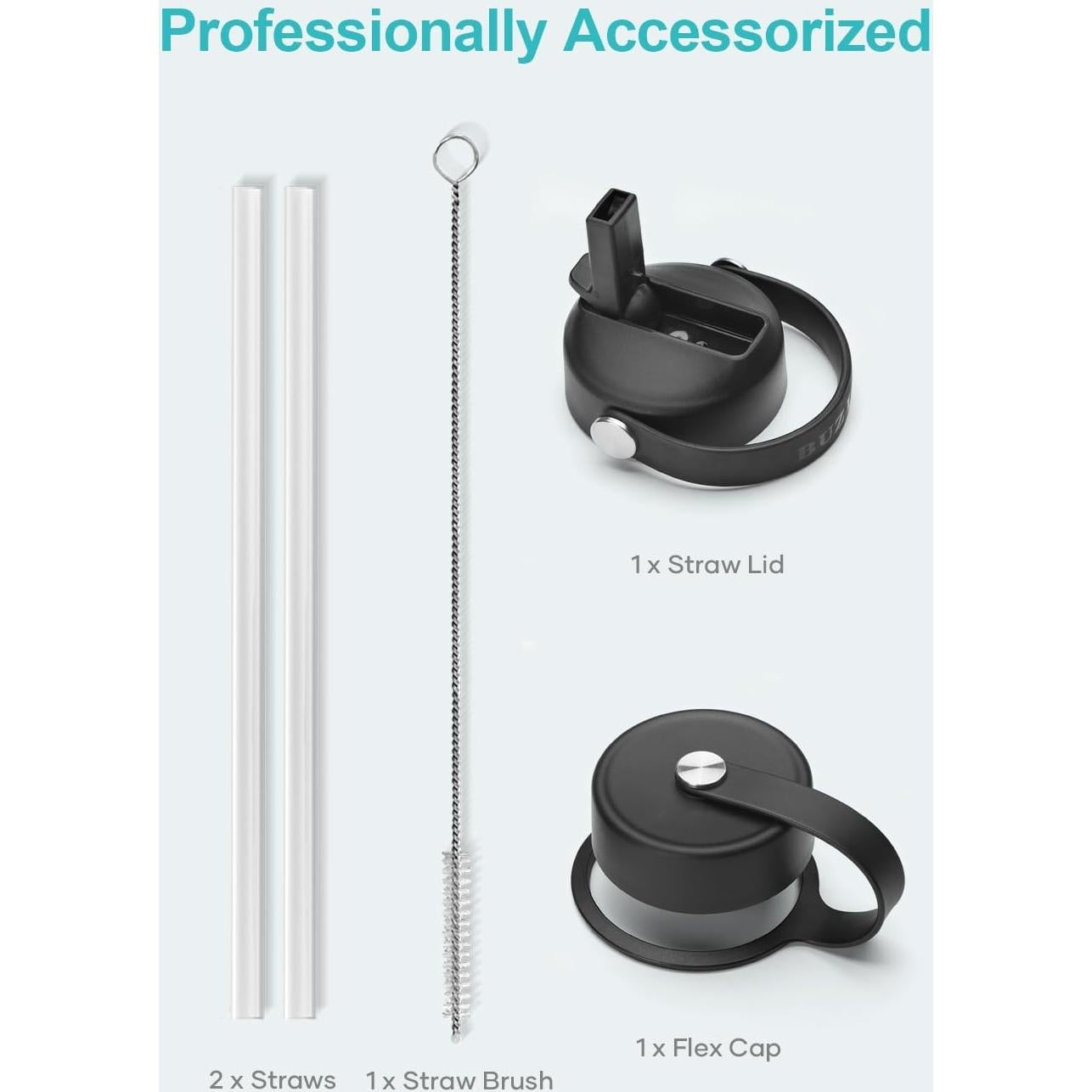 Botella de Agua Aislada BUZIO 32 oz Doble Pared Negra