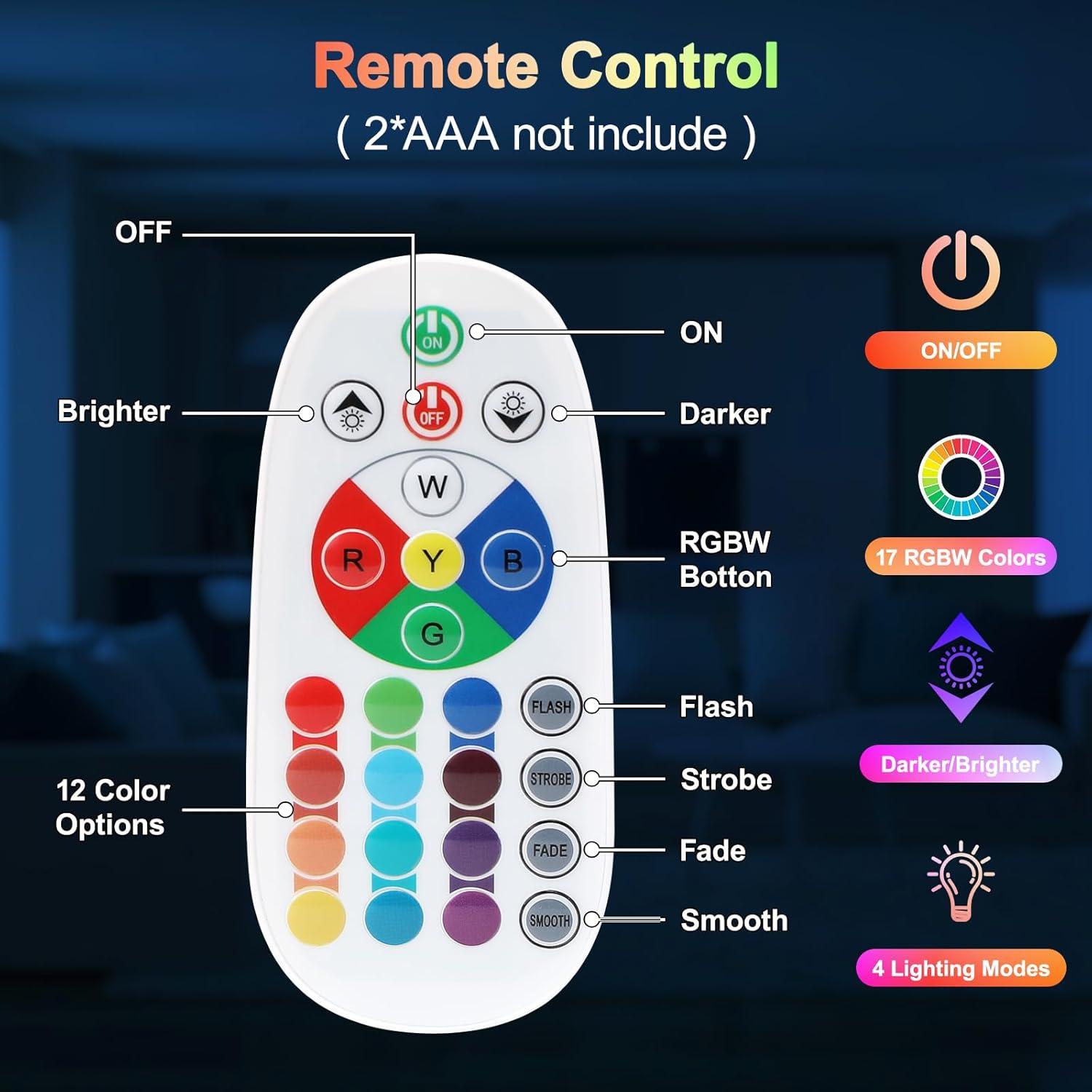 Lámpara de Movimiento LED KIKILIVE 39.4cm 17 Colores Control Remoto