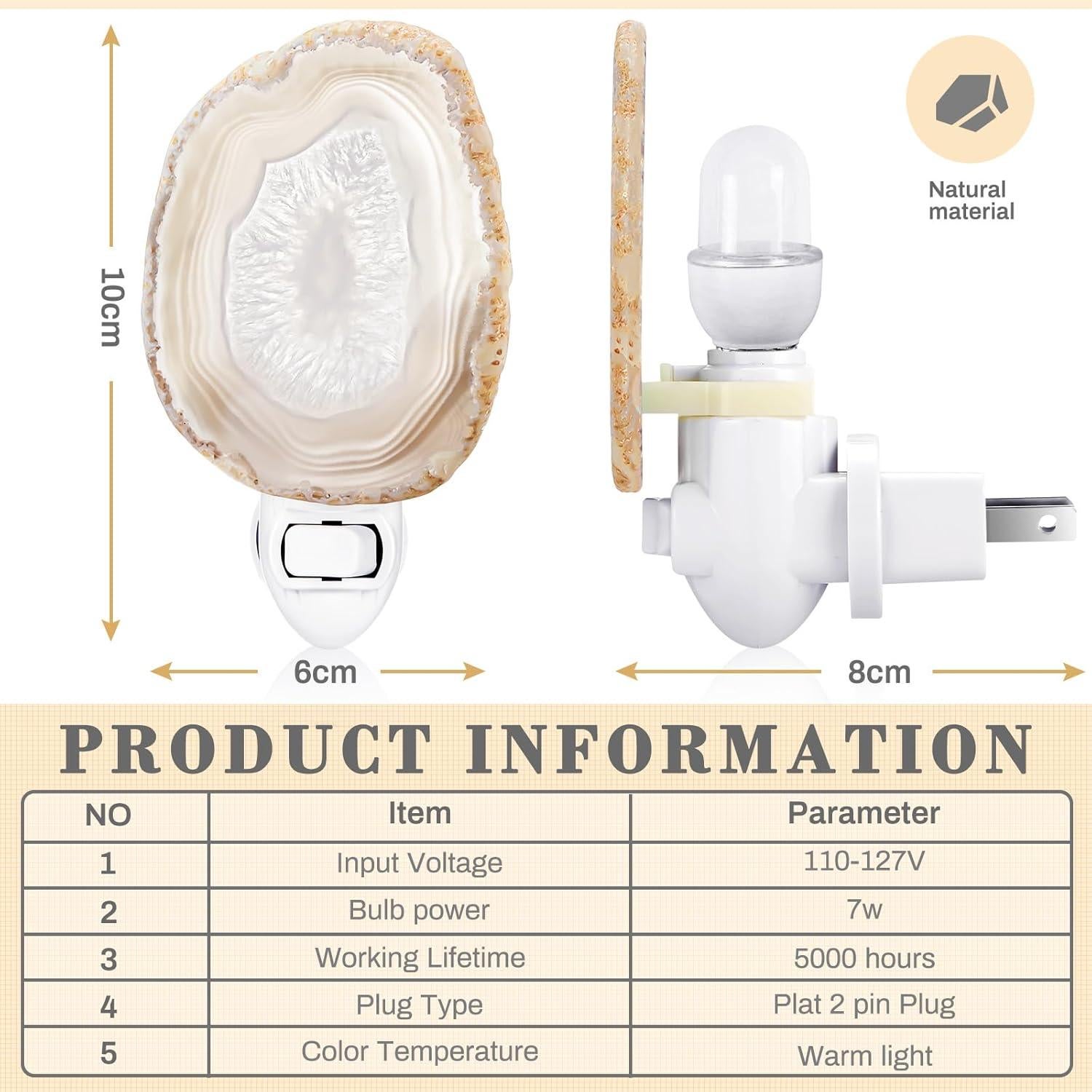 Luz Nocturna de Ágata Hortsun Beige con Interruptor 7W