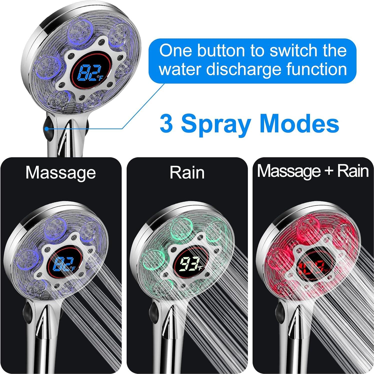 Cabezal de Ducha LED JIEYUMJ con Manguera 150 cm y Alta Presión