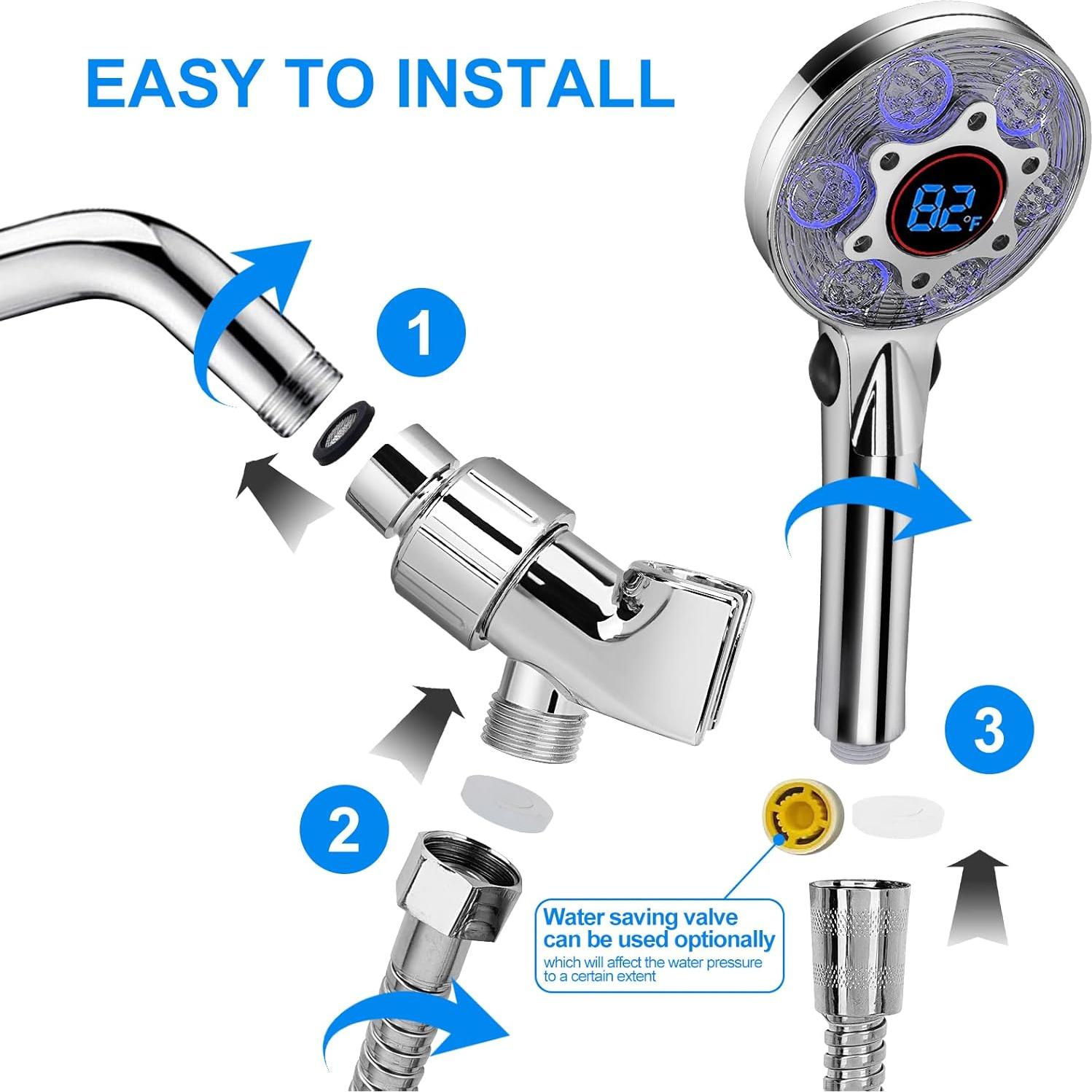 Cabezal de Ducha LED JIEYUMJ con Manguera 150 cm y Alta Presión