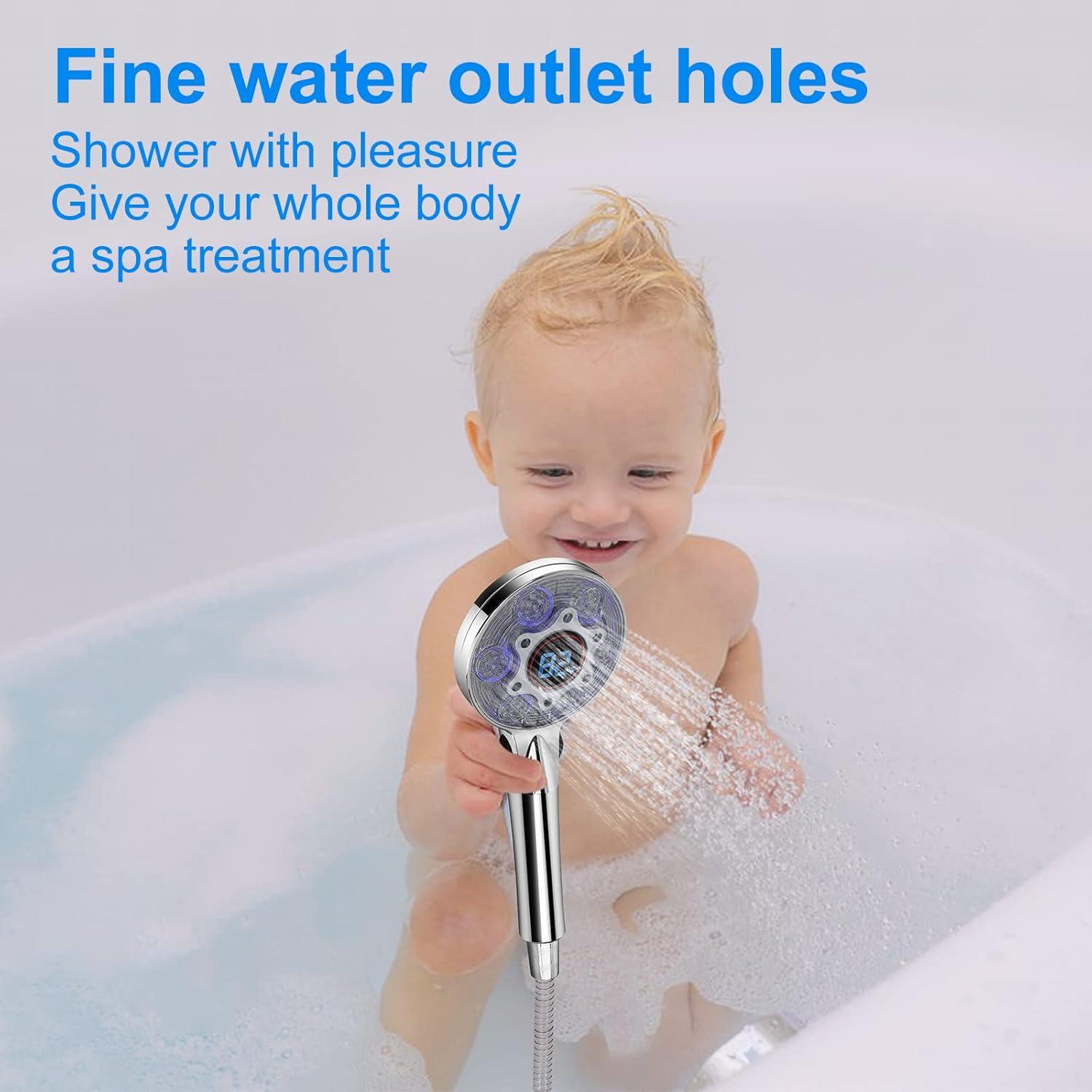 Cabezal de Ducha LED JIEYUMJ con Manguera 150 cm y Alta Presión