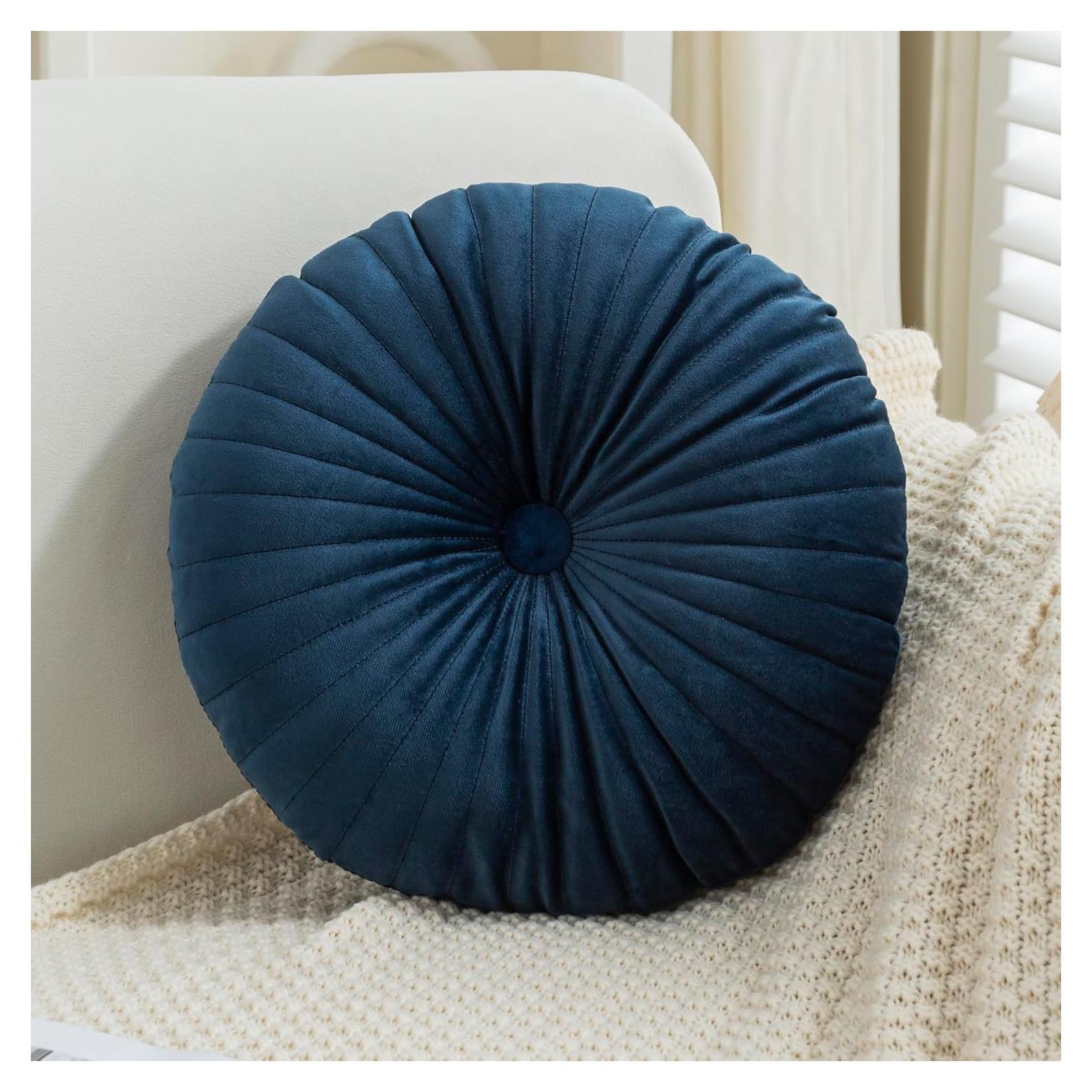 Cojín Redondo Decorativo Teieas Terciopelo Azul Lago 35x8cm