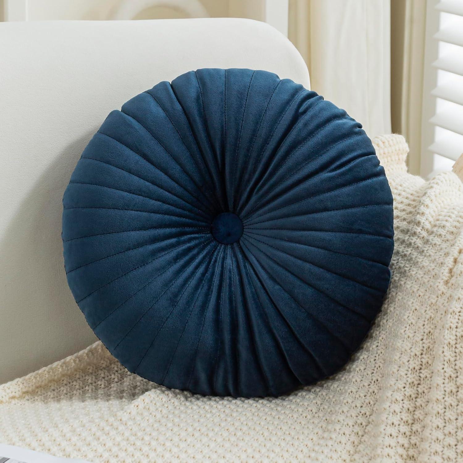 Cojín Redondo Decorativo Teieas Terciopelo Azul Lago 35x8cm