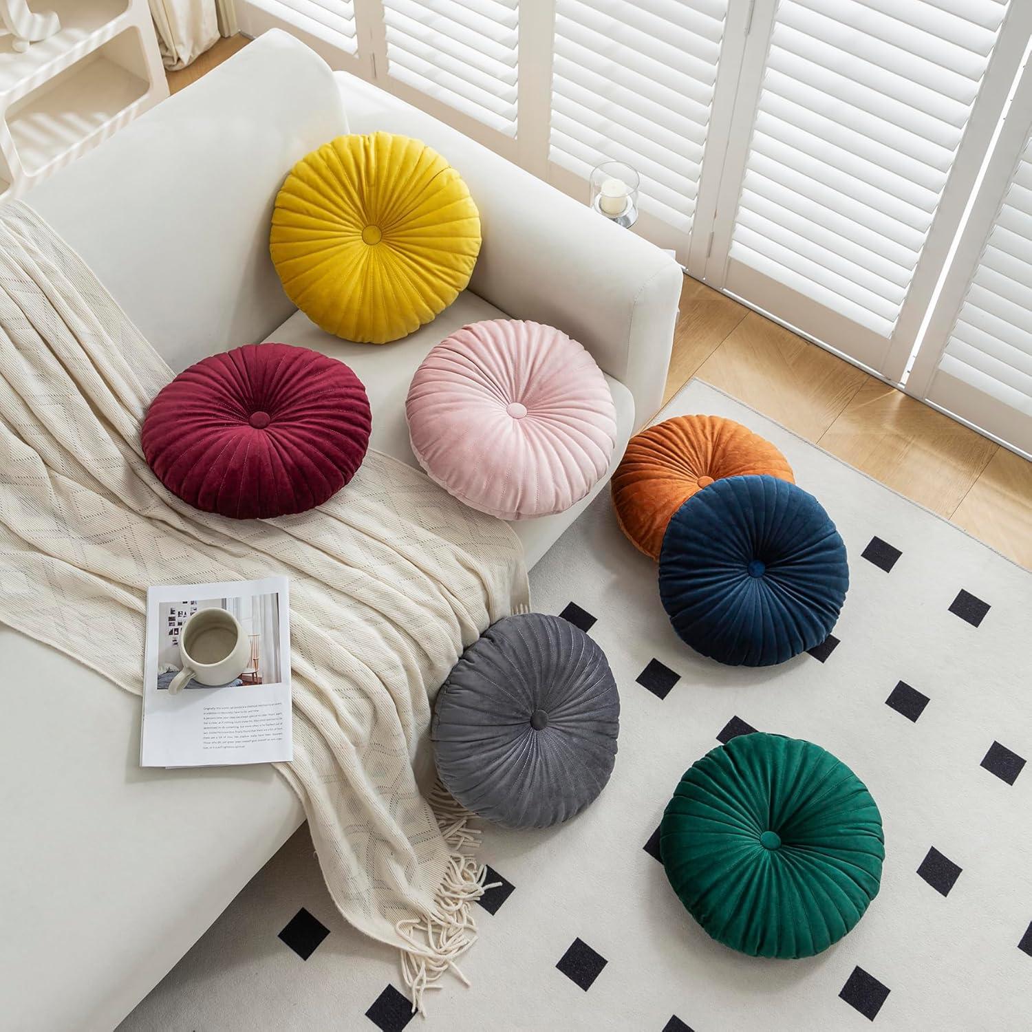 Cojín Redondo Decorativo Teieas Terciopelo Azul Lago 35x8cm