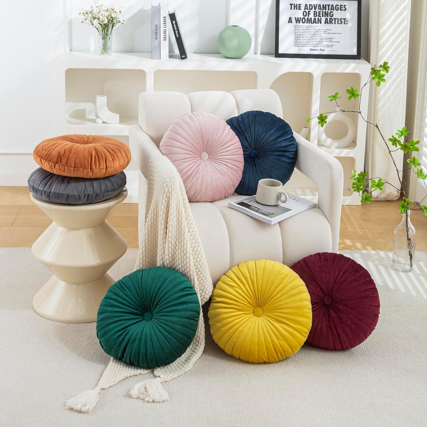 Cojín Redondo Decorativo Teieas Terciopelo Azul Lago 35x8cm