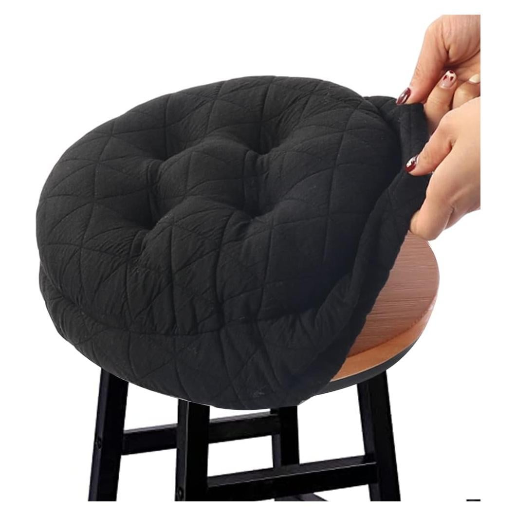 Cojín de Asiento Redondo BUYUE 33 cm Negro Jacquard Antideslizante