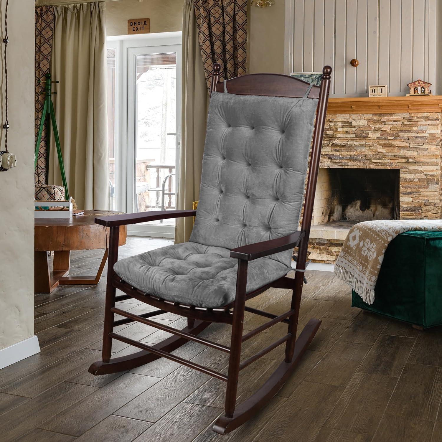 Cojín de Silla Mecedora ELFJOY 2 Piezas Gris con Respaldo