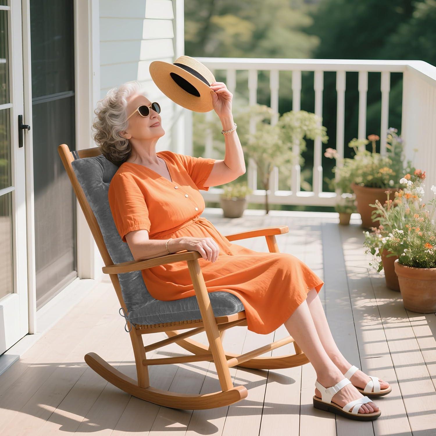 Cojín de Silla Mecedora ELFJOY 2 Piezas Gris con Respaldo