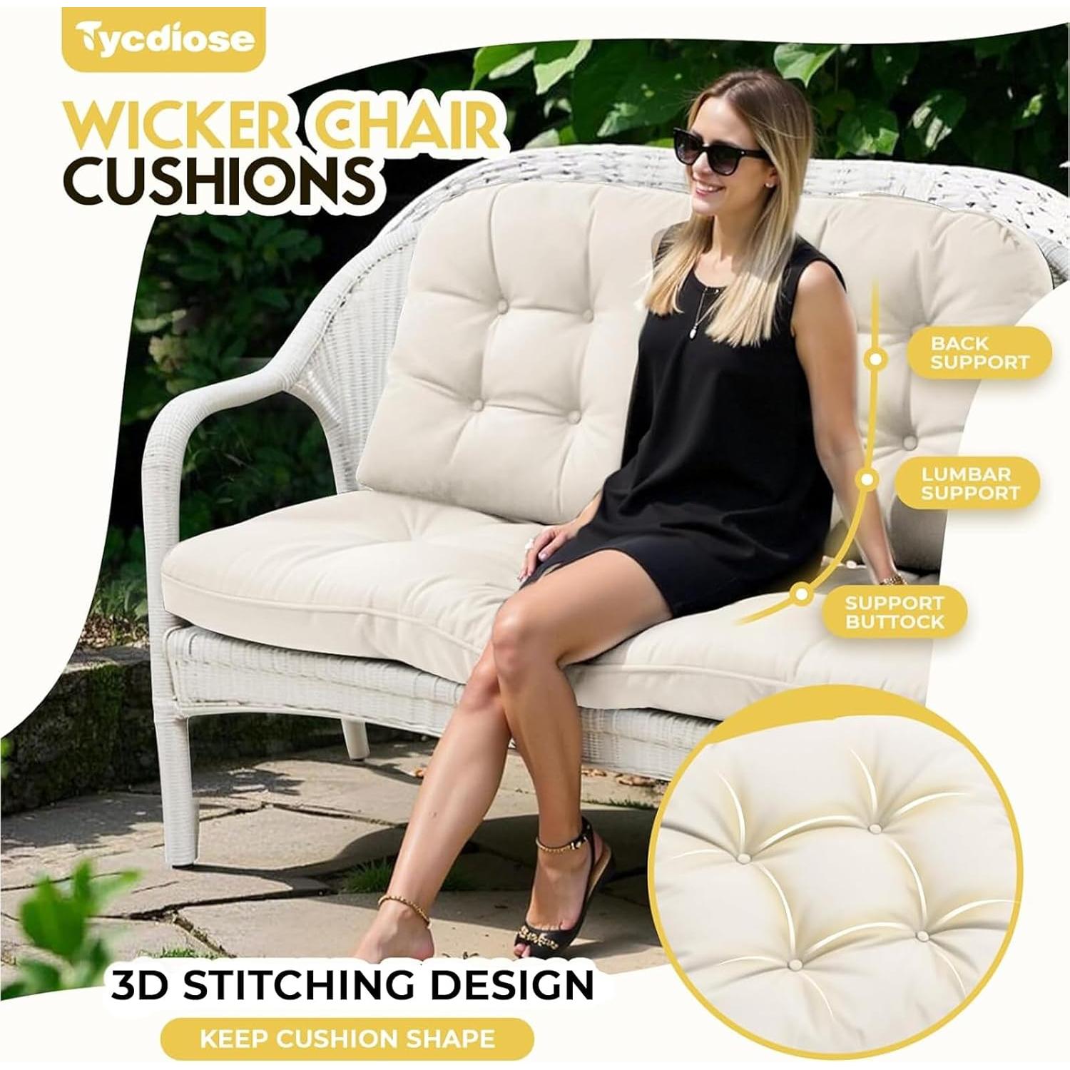 Cojines de Silla de Mimbre Tycdiose 3 Piezas Impermeables Crema