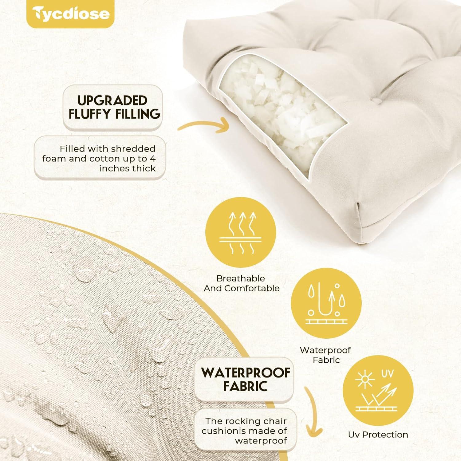 Cojines de Silla de Mimbre Tycdiose 3 Piezas Impermeables Crema