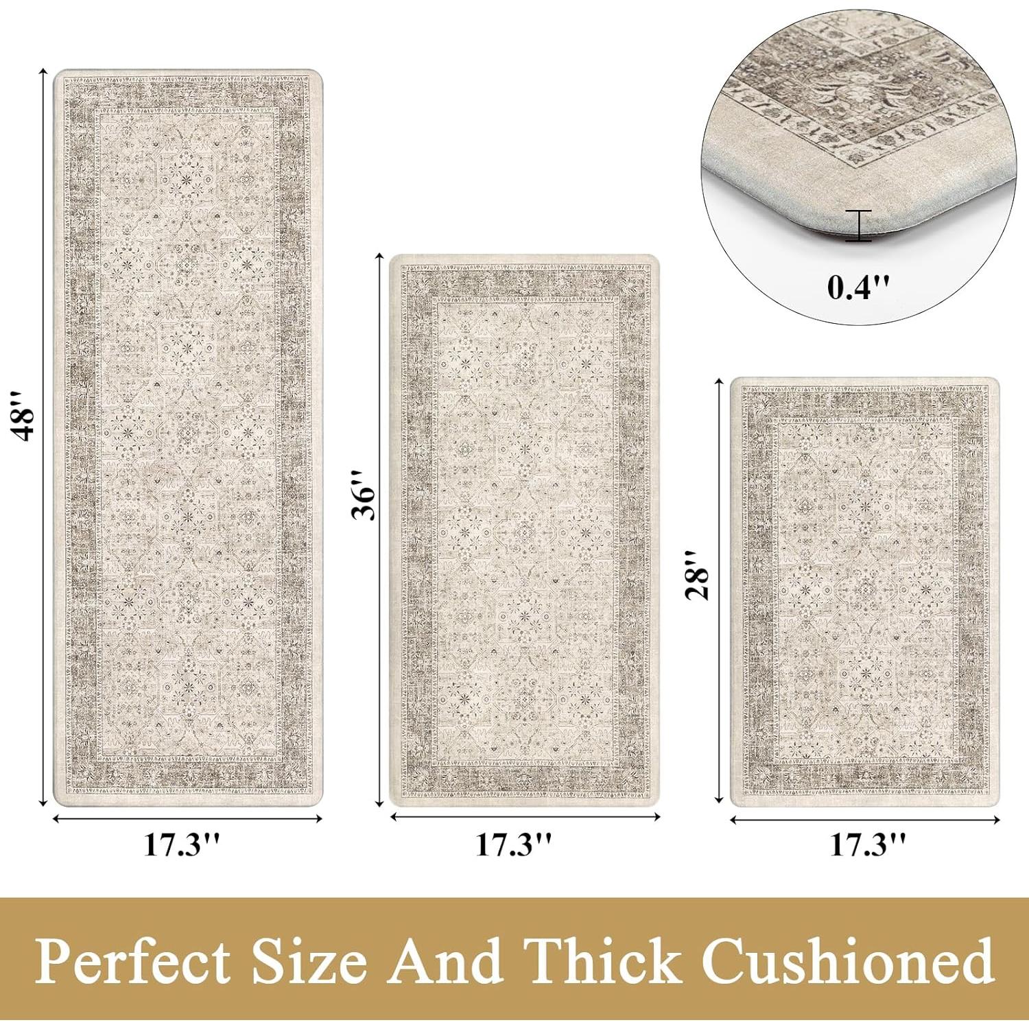 Juego de 3 Alfombrillas Antifatiga Pauwer Caqui 43.9x71.1cm