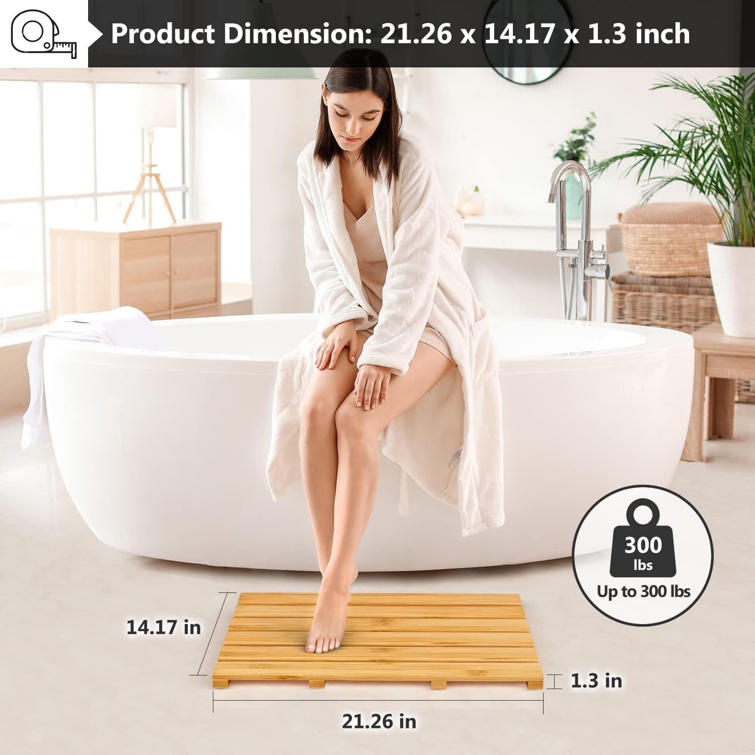 Alfombra de Baño de Bambú Domax 54x36 cm Antideslizante