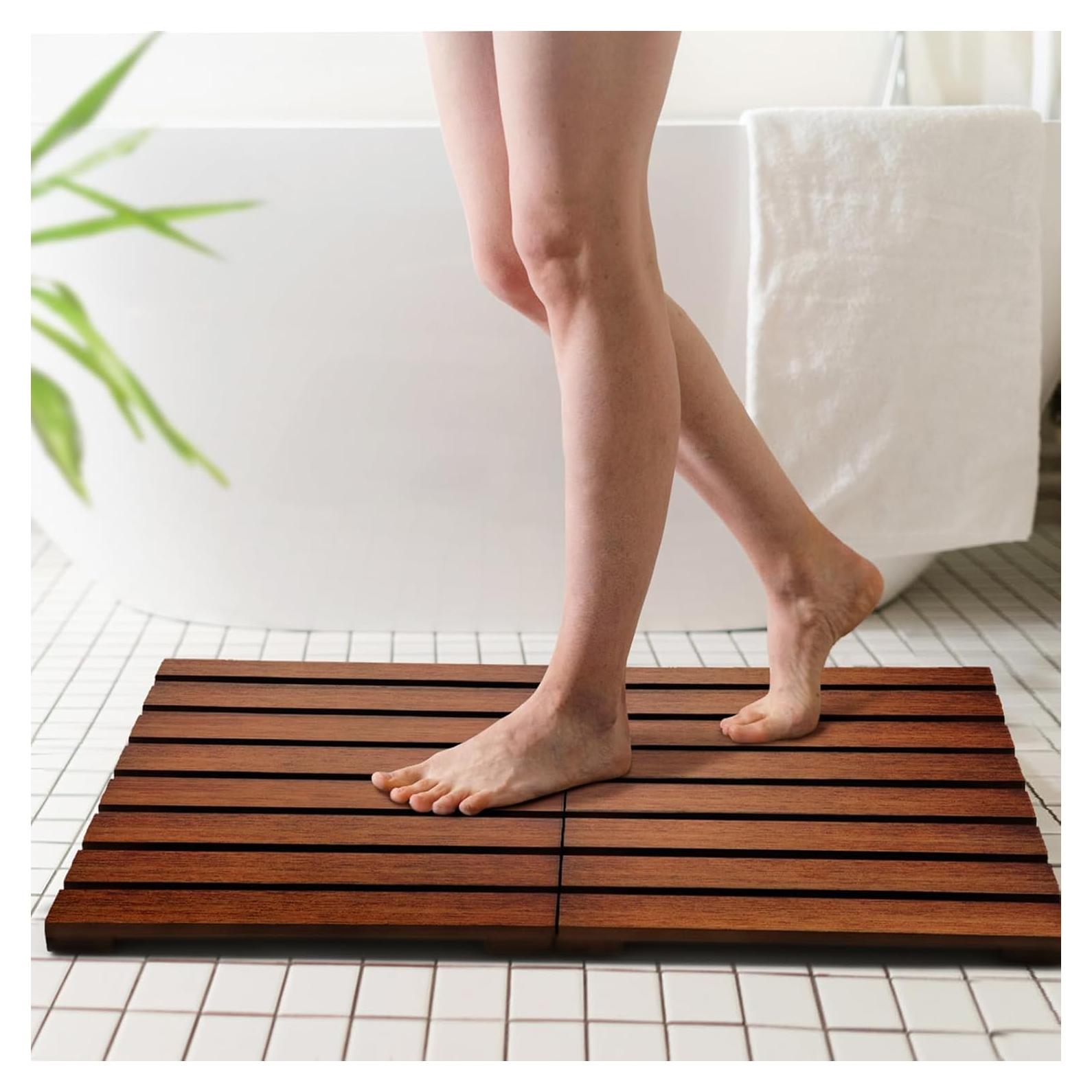 Alfombra de Ducha Racgrul de Teak Plegable Antideslizante 60x40.6cm