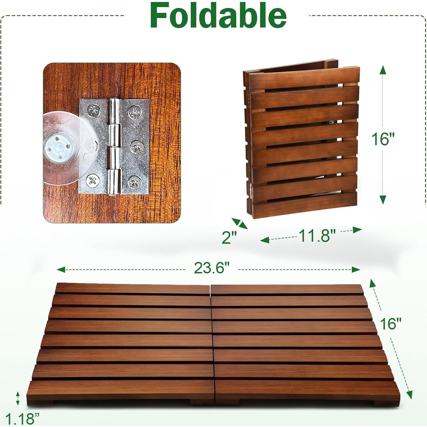 Alfombra de Ducha Racgrul de Teak Plegable Antideslizante 60x40.6cm