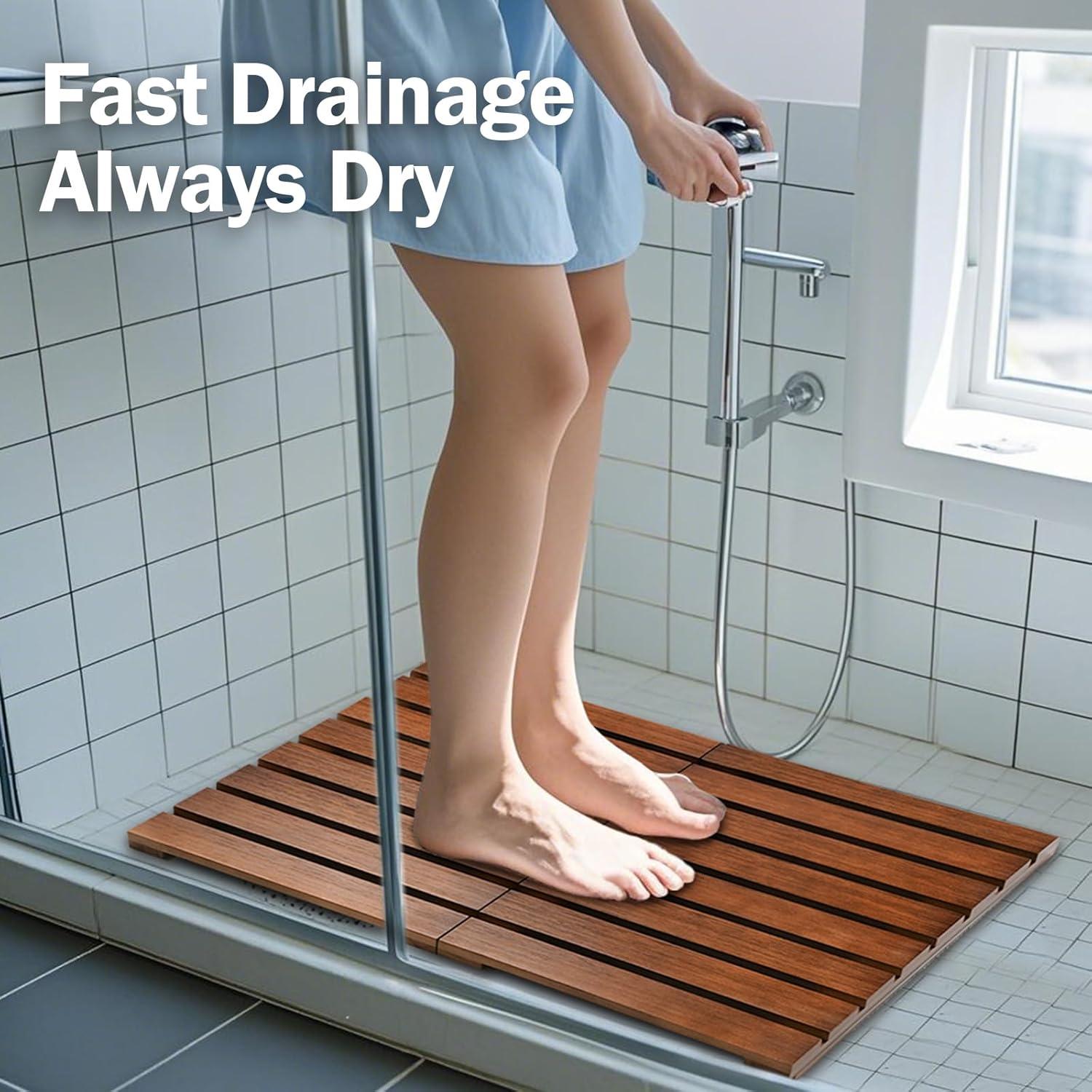 Alfombra de Ducha Racgrul de Teak Plegable Antideslizante 60x40.6cm