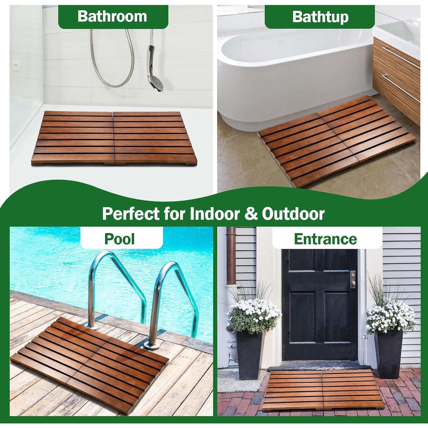 Alfombra de Ducha Racgrul de Teak Plegable Antideslizante 60x40.6cm