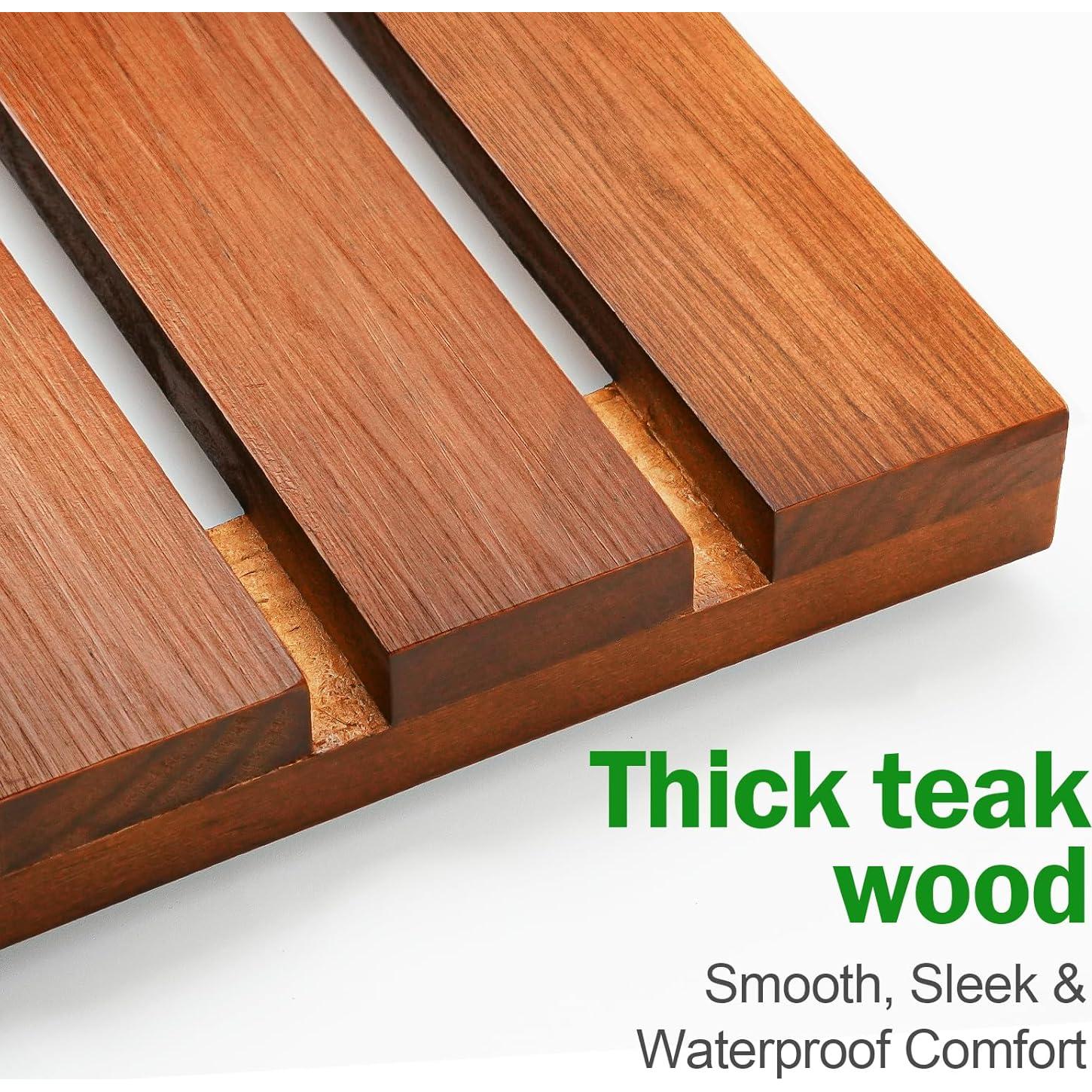 Alfombra de Ducha Racgrul de Teak Plegable Antideslizante 60x40.6cm