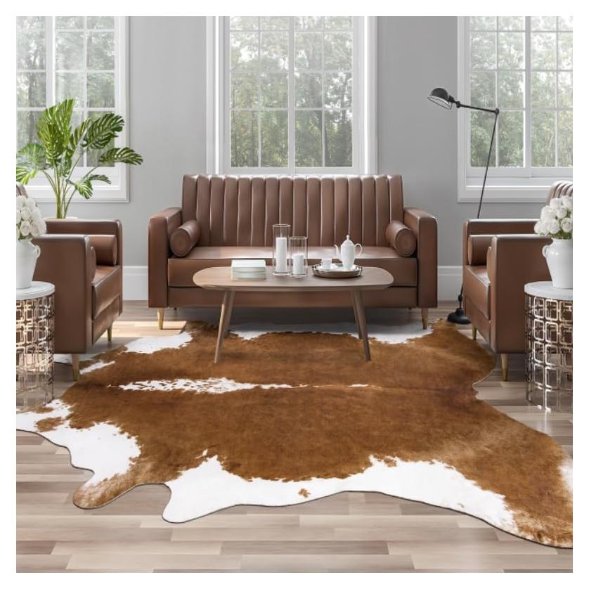 Alfombra de Piel de Vaca Falsa AROGAN 1.4x1.6m Marrón