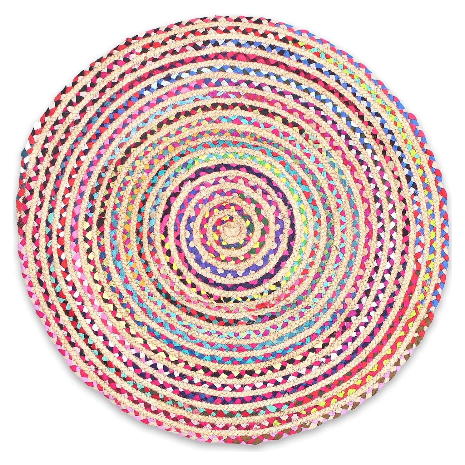 Alfombra Redonda Chindi Jute Artística India 91x91 cm Multicolor
