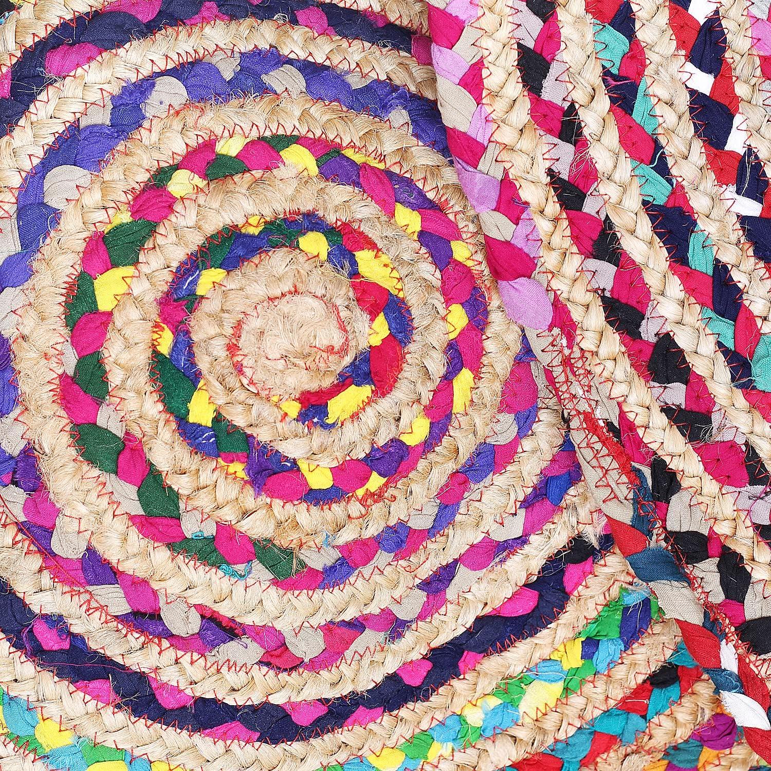 Alfombra Redonda Chindi Jute Artística India 91x91 cm Multicolor
