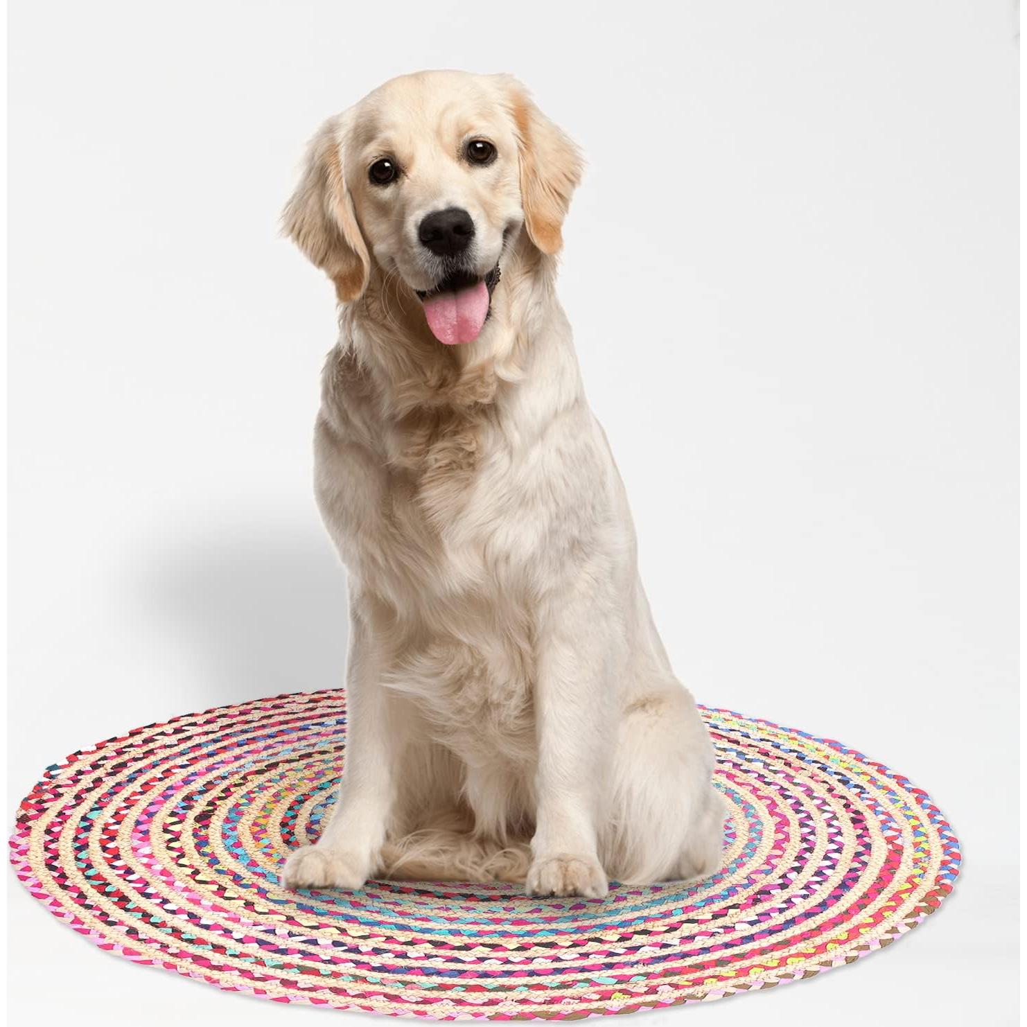 Alfombra Redonda Chindi Jute Artística India 91x91 cm Multicolor