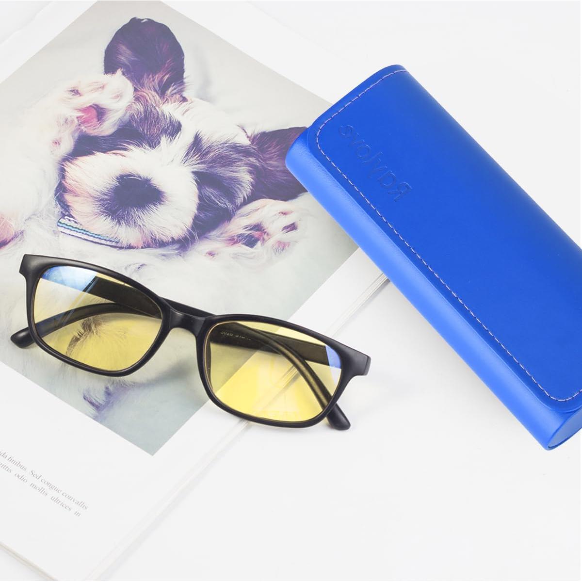 Estuche Duro para Gafas RayLove de Cuero Sintético Azul