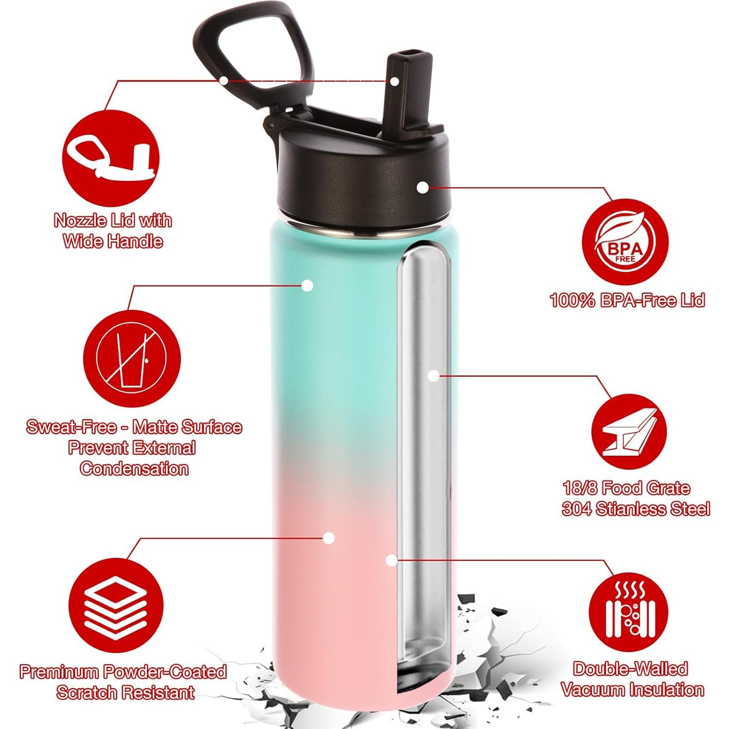 Botella de Agua Volhoply 640 ml Acero Inoxidable Verde Rosa