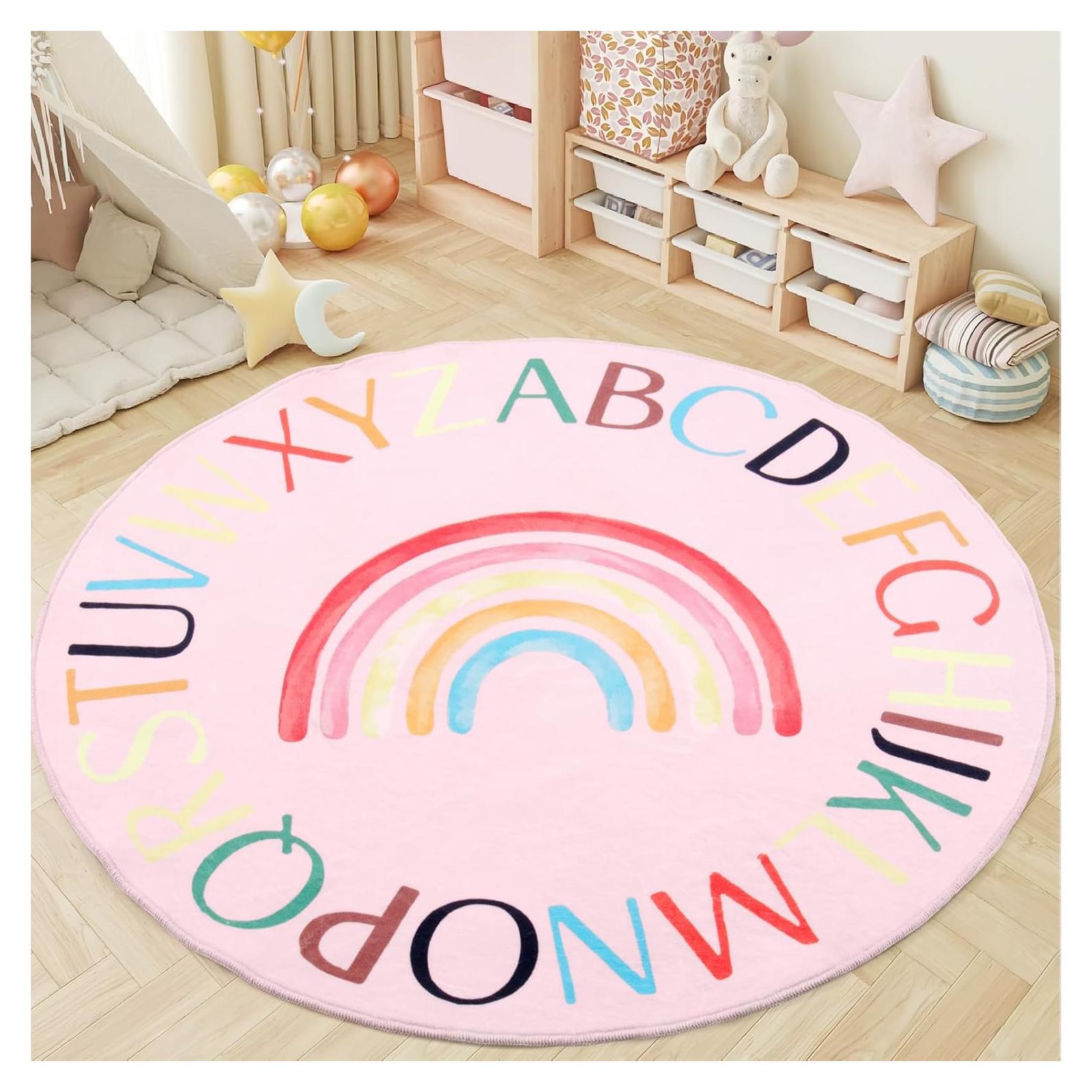 Alfombra Redonda Antideslizante Truqual 1.02m Rosa Letras