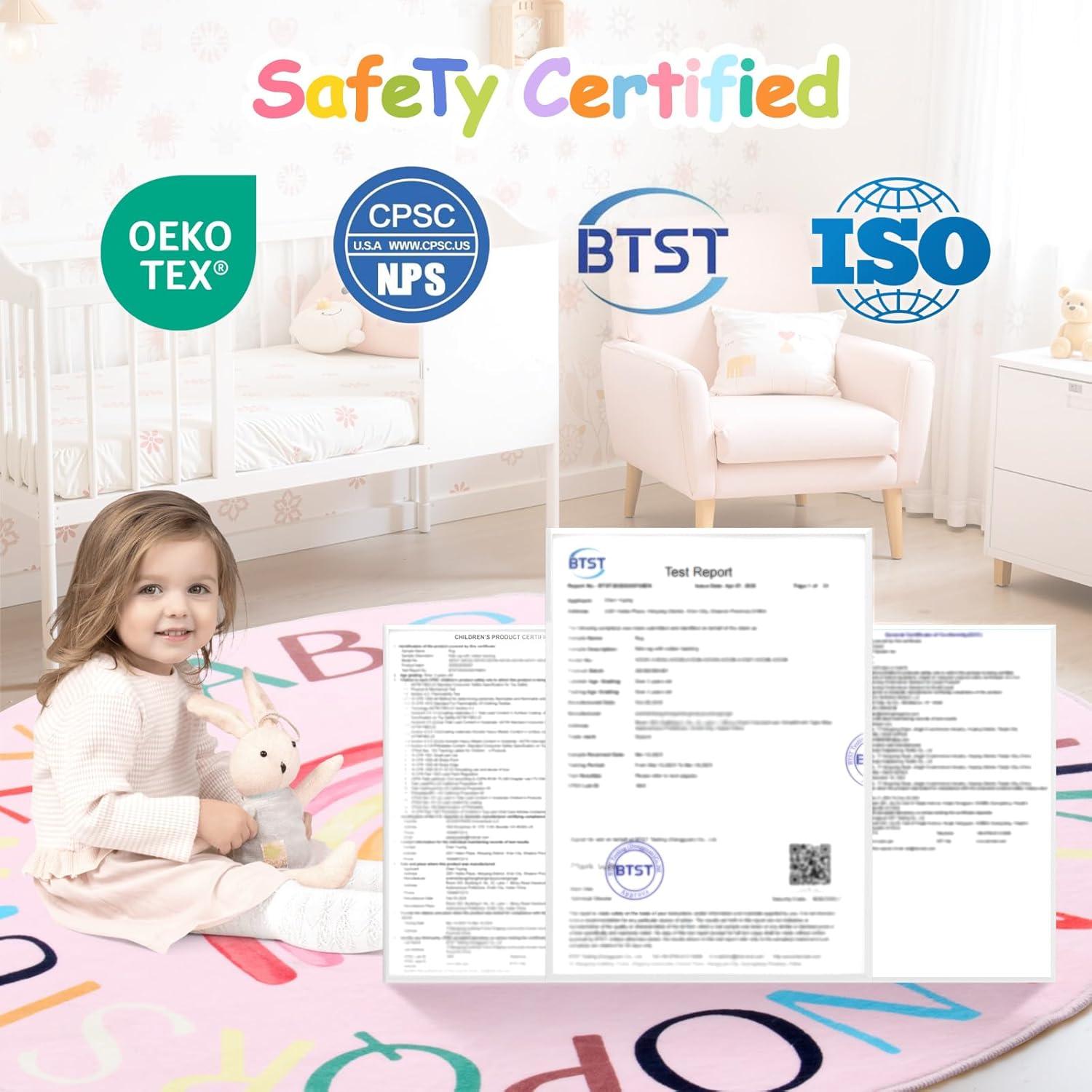 Alfombra Redonda Antideslizante Truqual 1.02m Rosa Letras