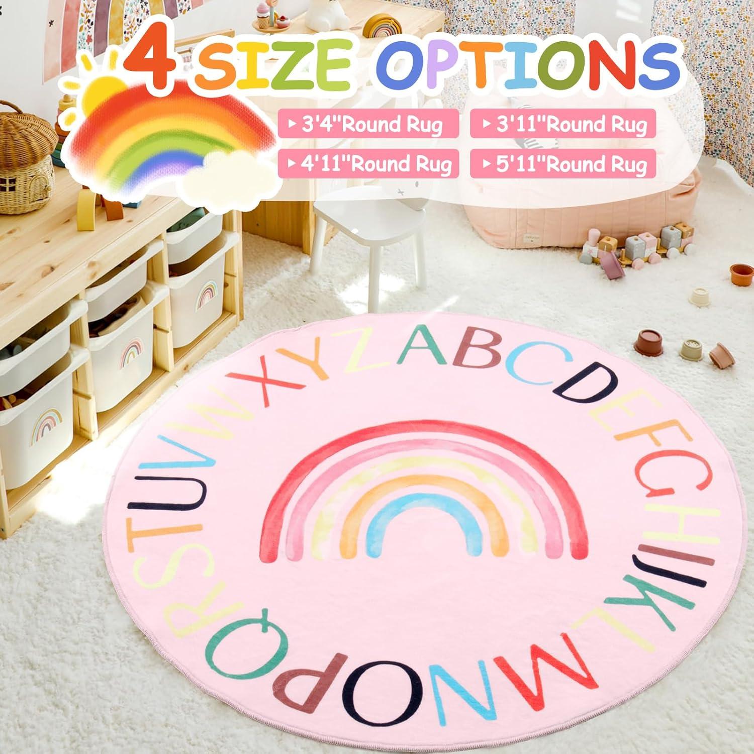 Alfombra Redonda Antideslizante Truqual 1.02m Rosa Letras